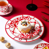 Grande Red Geometric Celebration Tableware Collection – Wedding Banquet Plates, Bowls, Coffee Set, Cake Stand & Glassware