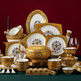 Guose Tianxiang Square Palace-Style Golden Falangcai Bone China Dinnerware – Jingdezhen 38, 42, 56 & 80-Piece Sets