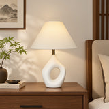 Ivory Halo Hollow Ring Ceramic Table Lamp – Wabi-Sabi New Chinese Sculptural Bedside Light