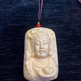 Ivory Nut Lotus Guanyin Pendant – Tagua / Vegetable Ivory Guanyin Bodhisattva Necklace Charm, 5.2 × 3.8 × 2.2 cm