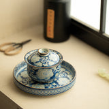 Song Ru Ware & Yuan Blue-and-White Gaiwan with Large Teaware Tray