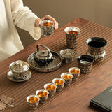 Thousand Buddhas Grottoes Pure Ag999 Silver-Gilded Tea Ceremony Set