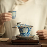 Yuan Blue & White Ru Ware Horseshoe Sancai Gaiwan - 160ml