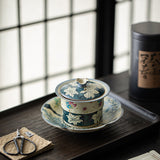 Flint Red Blue & White Butterfly & Lily Sancai Gaiwan - 160ml
