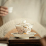 Ice-Grade Mutton Fat Jade Eggshell Sancai Gaiwan - 150ml