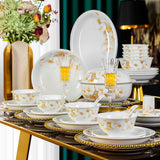 Liu Jin Hua Kai 鎏金花開 High-White Porcelain Dinnerware Set – Gold Blossom 42 & 60-Piece Gift Sets