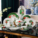 Manyuan Chunse Green Peony High-White Jade Porcelain 58-Piece Dinnerware Set – New Chinese Jingdezhen Tableware