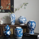 Blue & White Parrot and Peony Chinese Vase Collection – 5 Traditional Decorative Forms