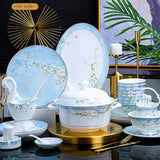 Qingmeng Blue Blossom Bone China Dinnerware Set – Jingdezhen 62-Piece Tableware for 10–12