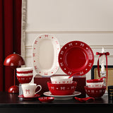 Red Bow-Knot Underglaze Ceramic Tableware Collection – Crimson & Ivory Bow Bowls, Plates, Cup, Spoons & Serving Pieces