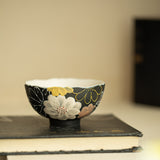 Authentic Rock Mineral White Black Glaze Blooming Flora Qiyun Master Teacup - 85ml Cup