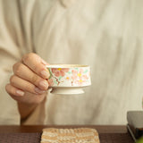 Authentic Rock Mineral White Hand-Painted Camellia Low-Foot Master Teacup - 80ml Gongfu Cup