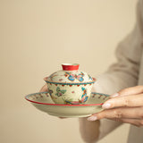 Authentic Palace Wall Red Dancing Butterfly Yuanbao San Cai Gaiwan - 165ml Tea Bowl