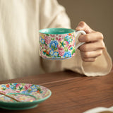 Authentic Jingdezhen Antique Wanhua Enamel Mantingfang Tea & Coffee Cup Set with Saucer & Spoon