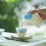 Luxury Dehua Ice Mutton-Fat Jade Hand-Painted Hydrangea Horseshoe Master Teacup - 80ml Cup