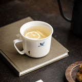 Authentic High-White Porcelain Hand-Painted Blue-Ink Butterfly Orchid Mug - 350ml Office Cup