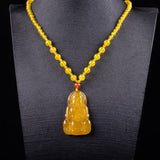 Certified Natural Golden Yellow Chalcedony Guanyin Pendant – Translucent Seated Lotus Bodhisattva Necklace