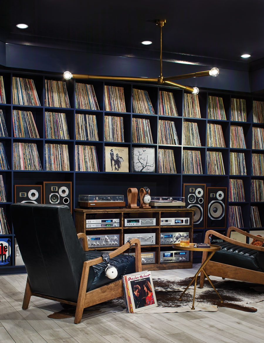THE LUXE JOURNAL editorial cover for a private listening bar with vinyl records and high-end audio