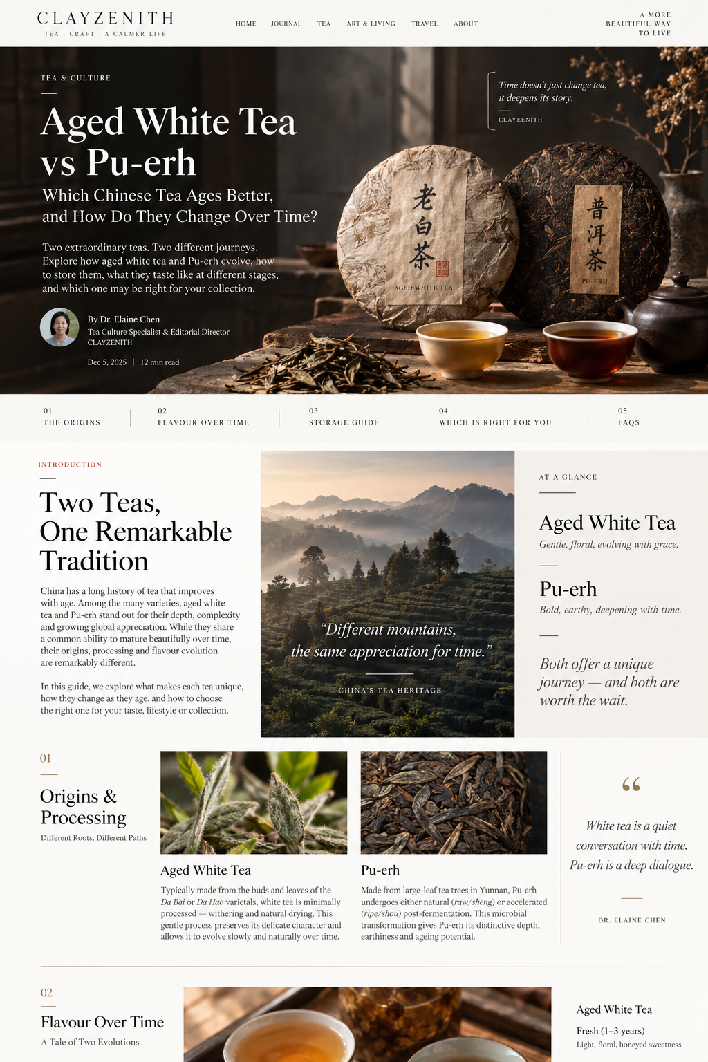 Aged white tea and Pu-erh editorial comparison with Chinese tea cakes and amber liquor