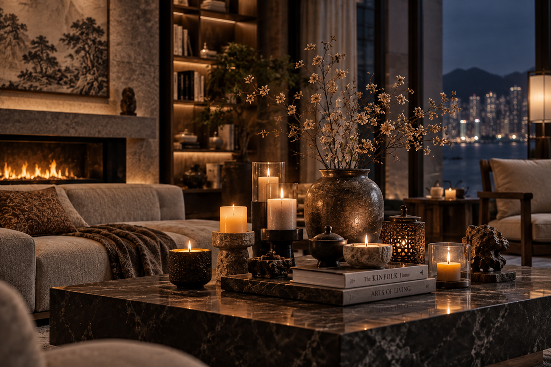 Candlescaping with layered candlelight, ceramics and home fragrance styling