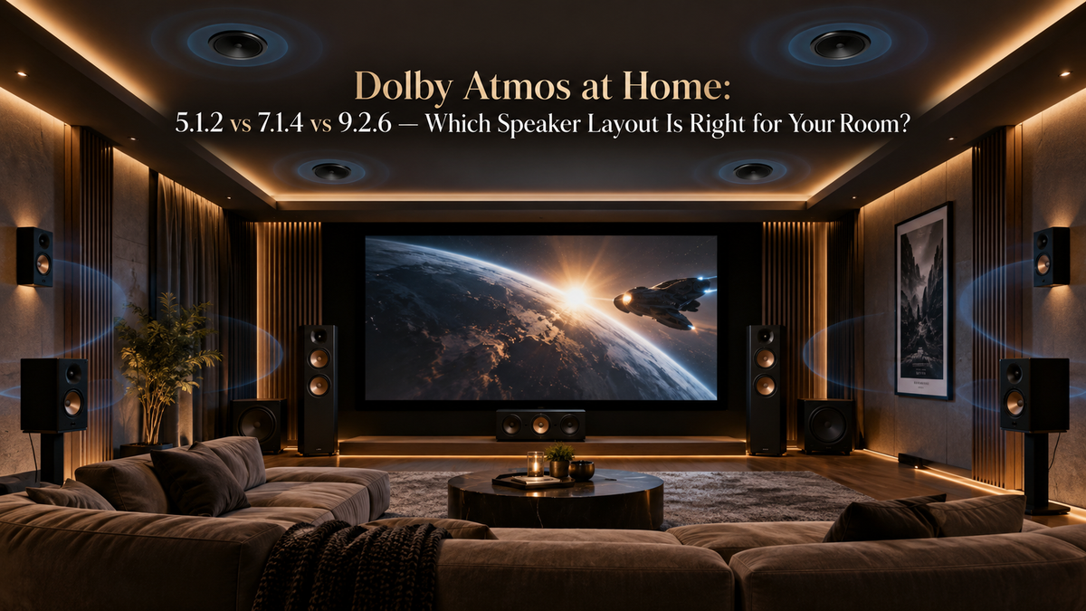 Luxury home theater illustrating Dolby Atmos surround and overhead speaker layout