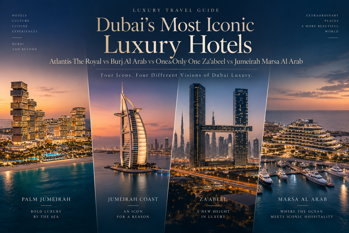 Dubai luxury hotels including Palm Jumeirah, Burj Al Arab, One Zaabeel and Marsa Al Arab