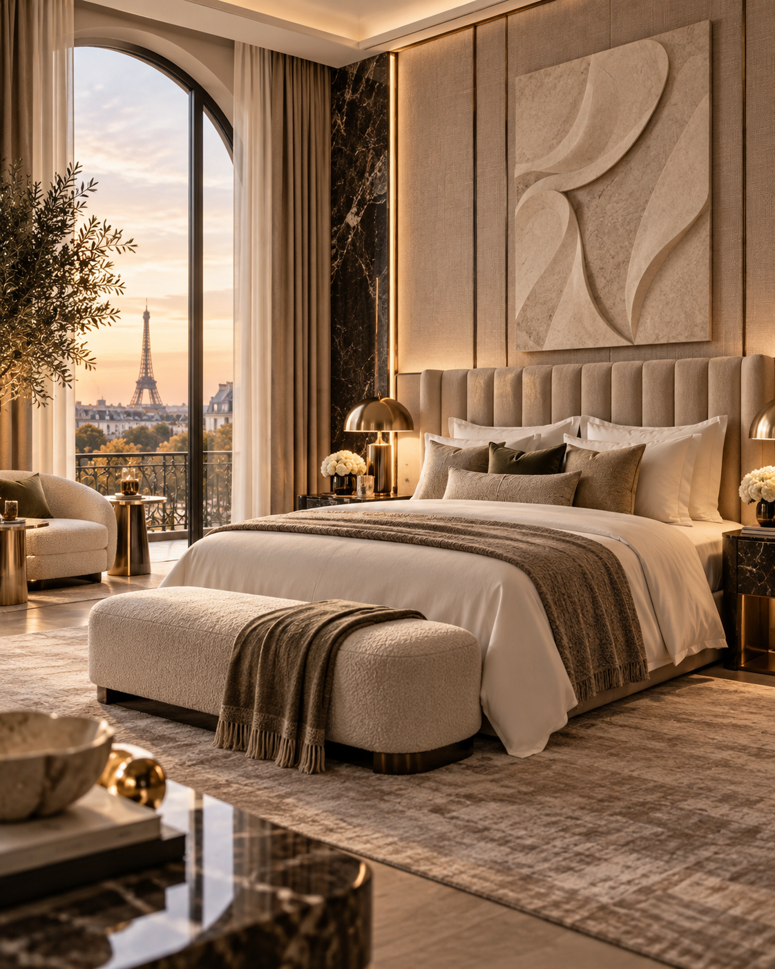 Five-star hotel bedroom at home editorial cover