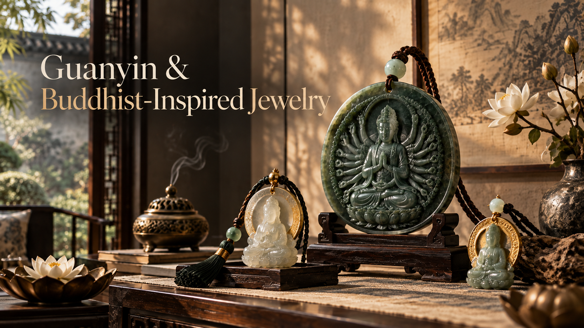 Guanyin and Buddhist-inspired jewelry styled respectfully in a New Chinese interior