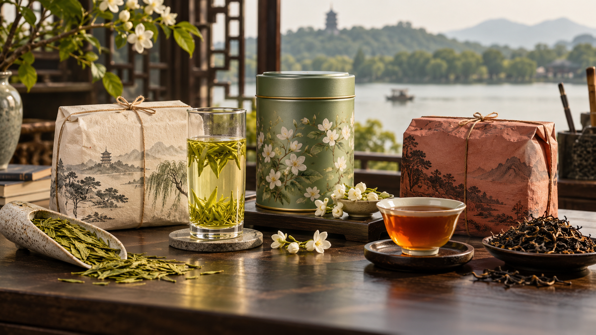 Hangzhou tea collection with Longjing, jasmine green tea and Jiuqu Hongmei