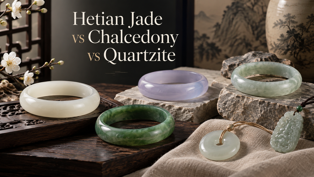 Hetian jade, chalcedony and quartzite bangles compared in a refined Chinese jewelry editorial