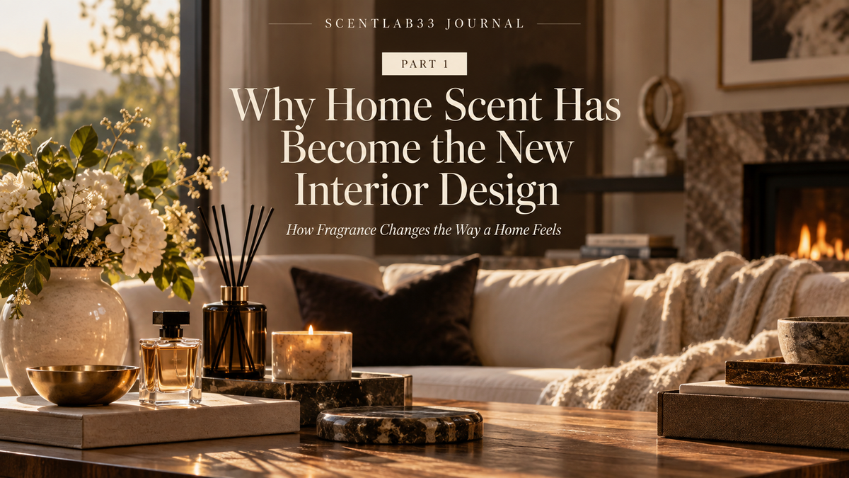 Luxury home fragrance editorial cover about scent as the new layer of interior design