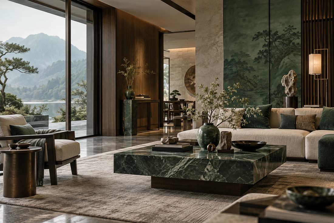 Jade green luxury interior with New Chinese design influences
