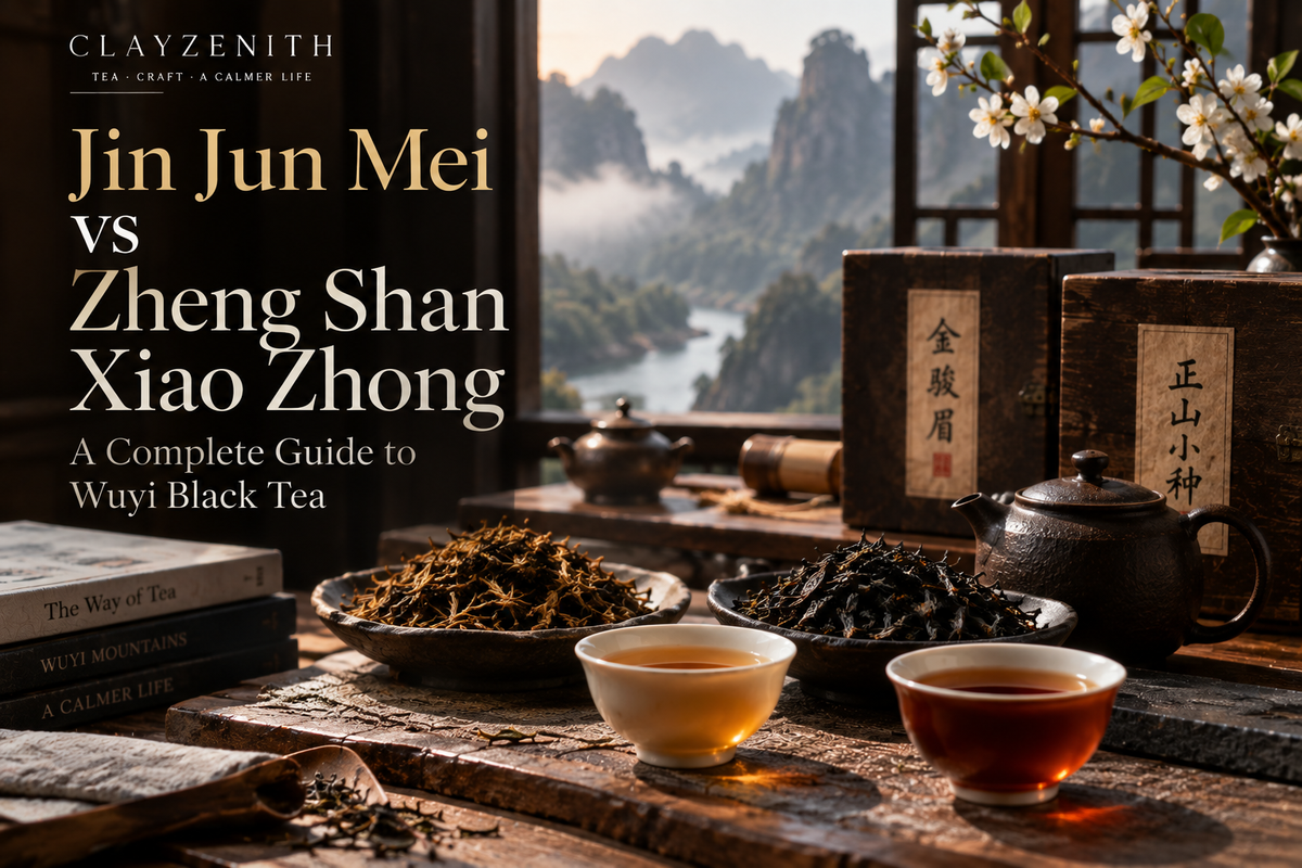 Jin Jun Mei versus Zheng Shan Xiao Zhong luxury Wuyi black tea editorial cover