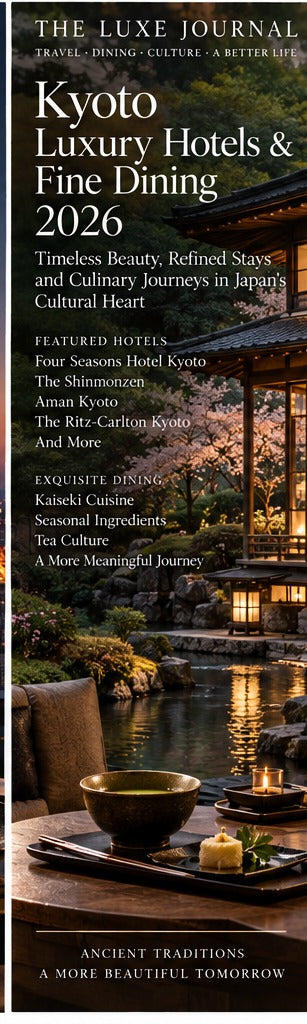 The Luxe Journal editorial cover for Kyoto luxury hotels and fine dining 2026