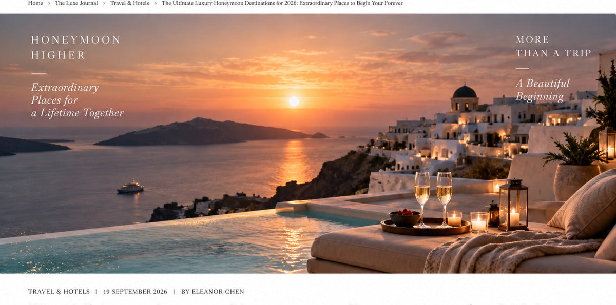 THE LUXE JOURNAL Italy luxury honeymoon guide with Mediterranean sunset, private pool and elegant terrace