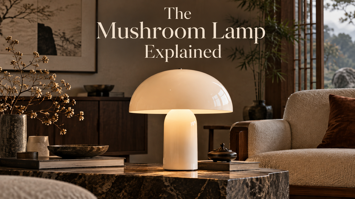 Mushroom lamp styled in a warm modern New Chinese interior