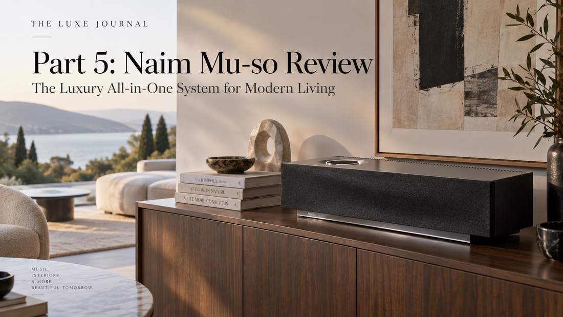 Editorial illustration inspired by Naim Mu-so 2 in a modern interior