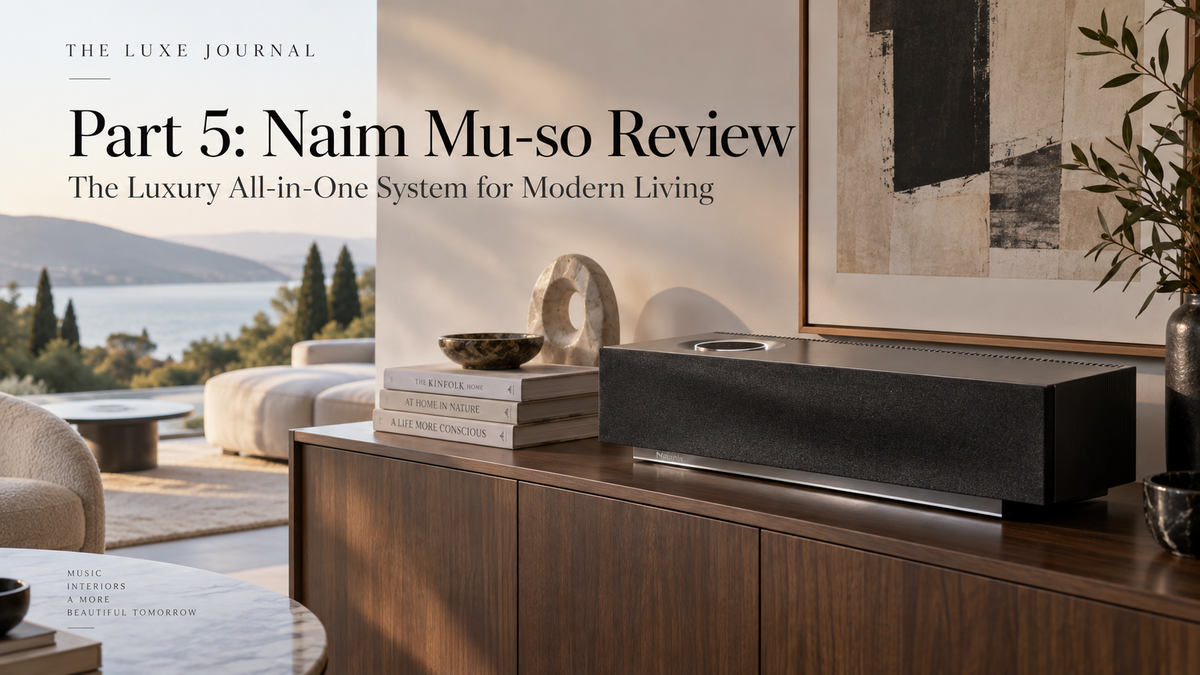 Editorial illustration inspired by Naim Mu-so 2 in a modern interior