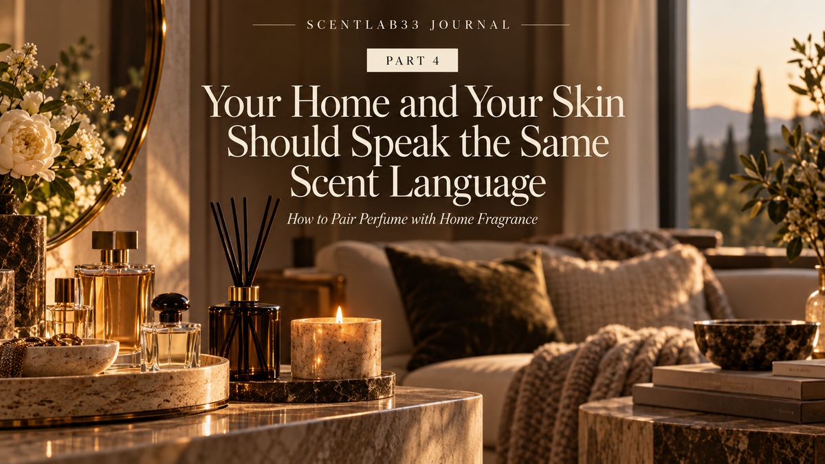 Perfume and home fragrance paired in a luxury interior