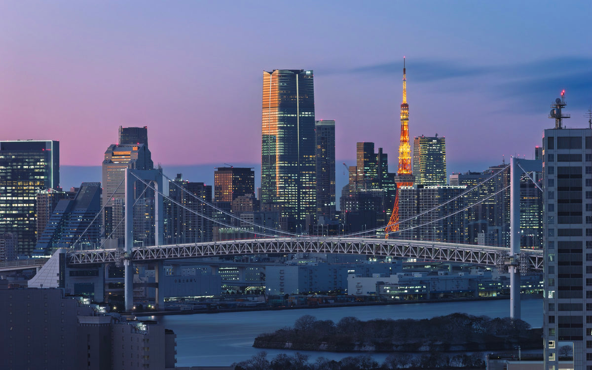 Tokyo skyline at dusk with Rainbow Bridge and Tokyo Tower, Japan luxury travel guide