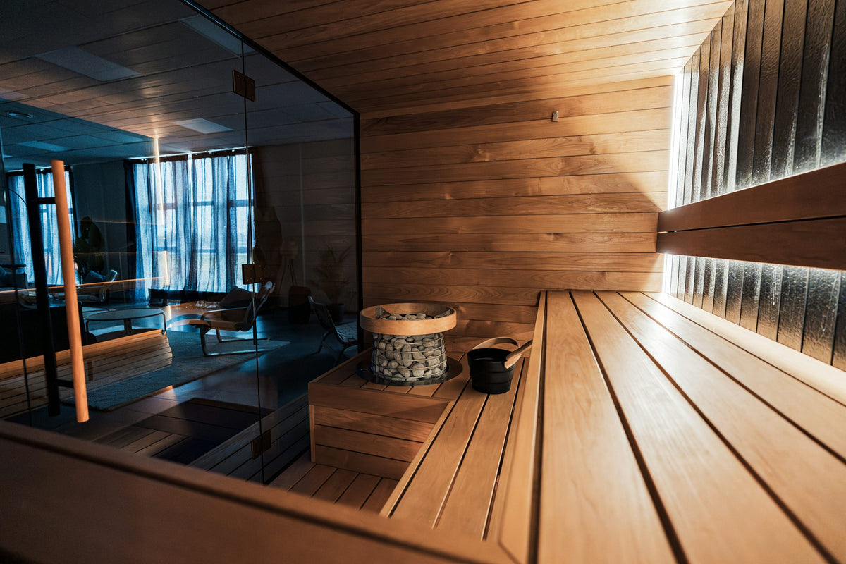 THE LUXE JOURNAL editorial cover for a contemporary timber sauna and private bathhouse