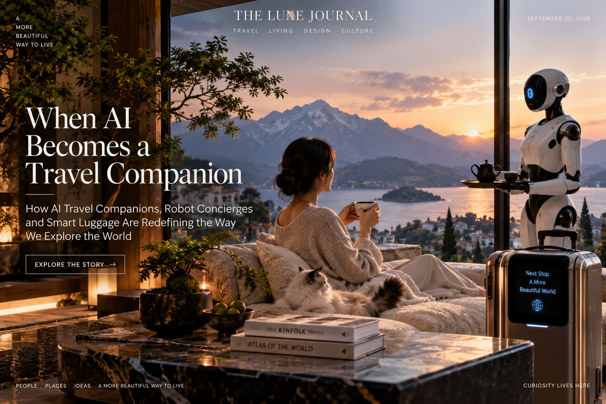 THE LUXE JOURNAL cover for AI travel companions, robot concierges and smarter journeys