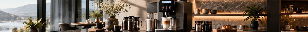 THE LUXE JOURNAL bean-to-cup coffee machine guide featuring a premium automatic espresso machine and fresh coffee beans