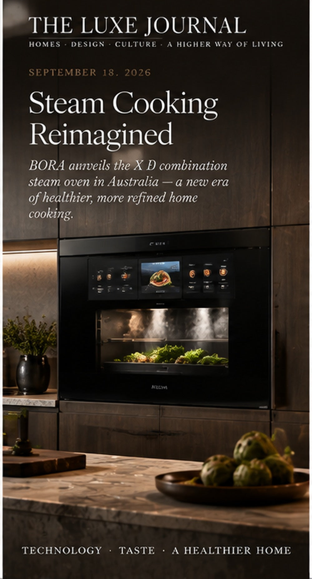 THE LUXE JOURNAL appliance news cover for BORA X BO steam oven launch in Australia