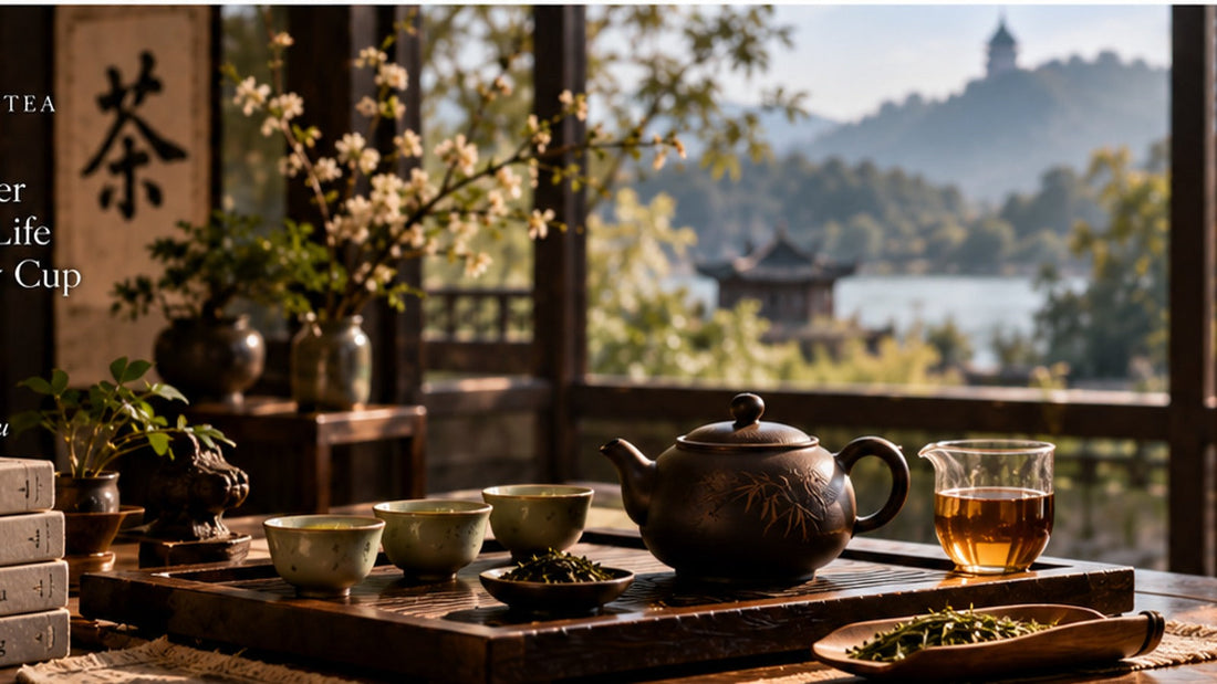 THE LUXE JOURNAL Chinese tea pairing guide cover with refined teaware in a warm dining atmosphere