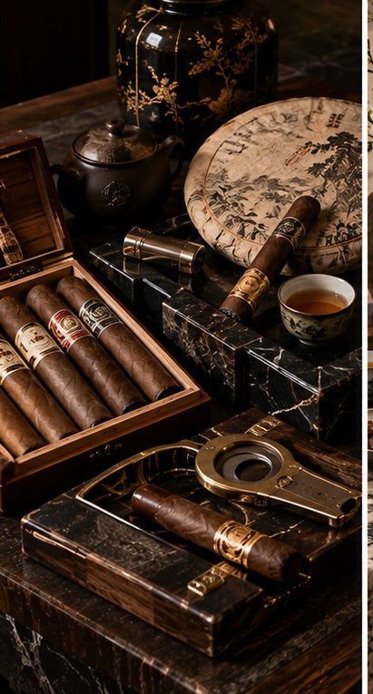 THE LUXE JOURNAL luxury cigar room design guide featuring humidors, leather seating, ventilation and Chinese tea decor