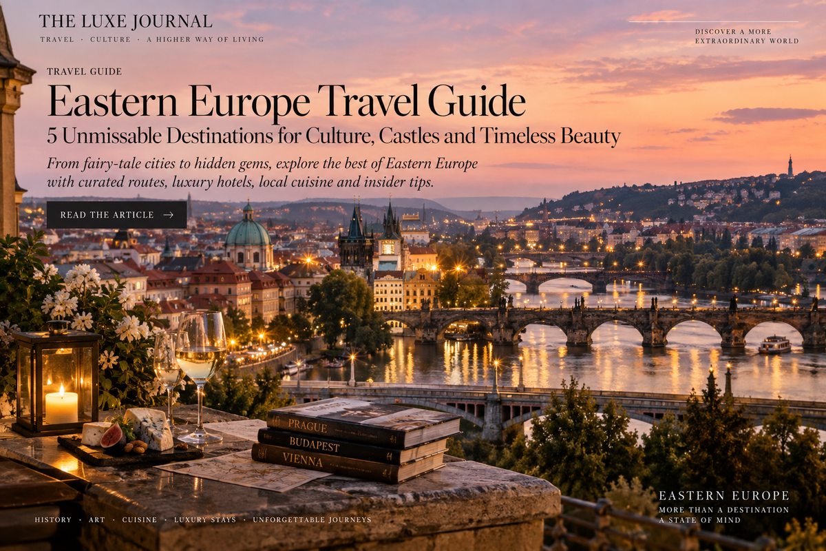 THE LUXE JOURNAL Eastern Europe luxury travel guide 2026 with historic city architecture and refined travel atmosphere