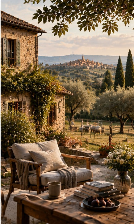 THE LUXE JOURNAL cover for the 2026 farm stay travel trend with a refined countryside retreat, books and slow travel atmosphere