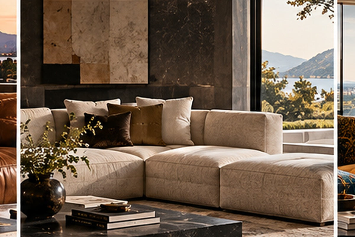 THE LUXE JOURNAL Flexform sofa guide editorial cover featuring a low modular sofa in a modern Italian living room