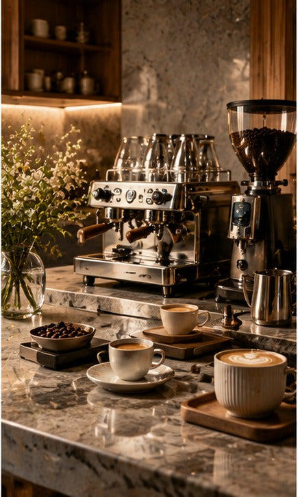 THE LUXE JOURNAL cover for café-quality espresso at home with a premium espresso machine, grinder and coffee bar